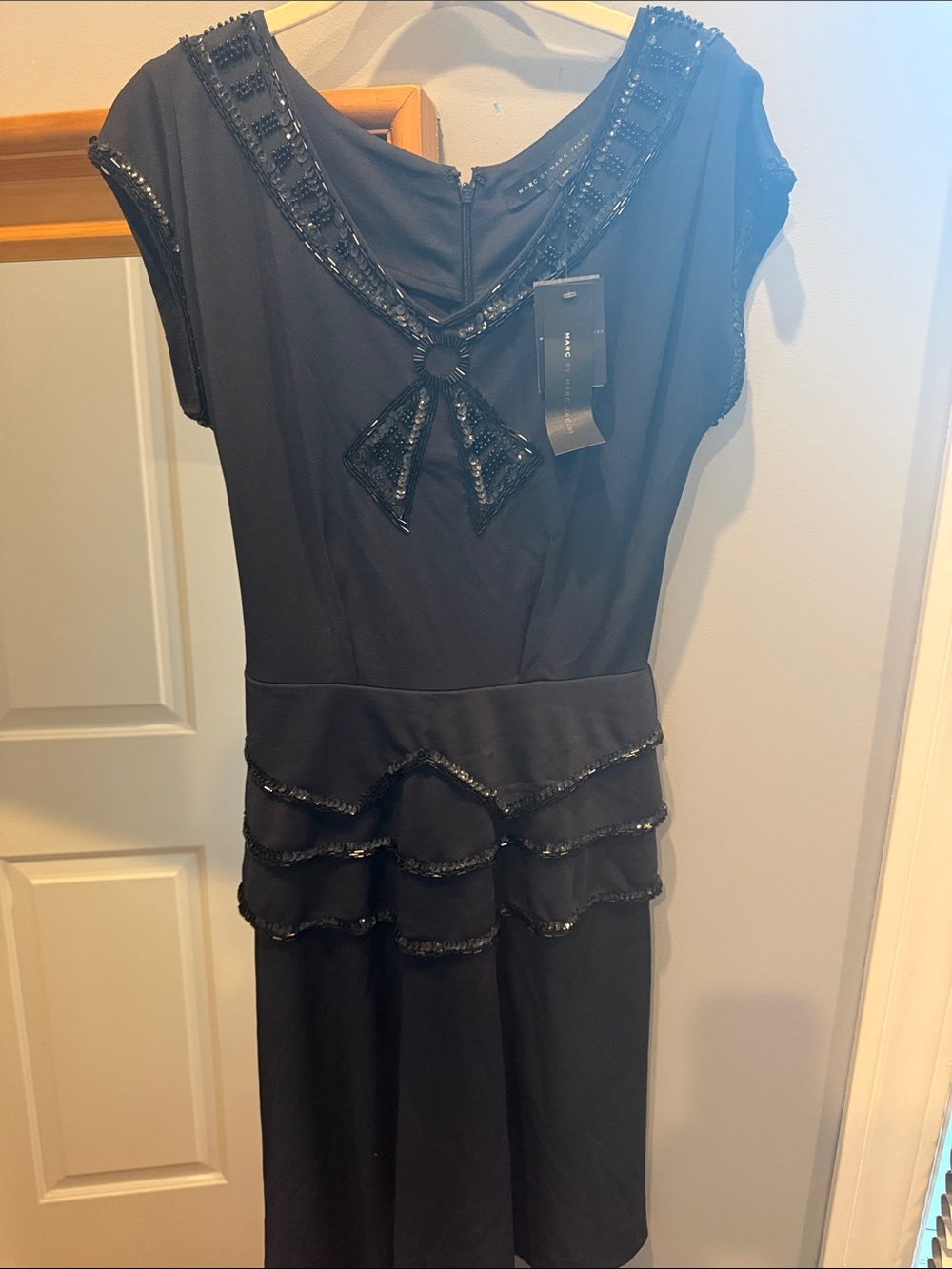 Marc by Marc Jacobs Black Beaded Bow-Accent Midi Dress